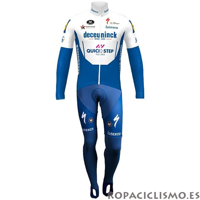 2020 Maillot Deceuninck Quick Step Tirantes Mangas Largas Azul Blanco